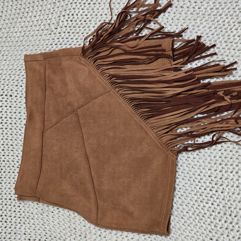 Brown Fringe Suede Skirt